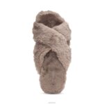 Penelope Adjustable Faux Fur Slippers Aetrex Women Taupe XLXT0225 - Image 5