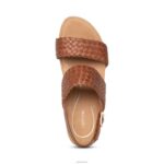 Summer Woven Quarter Strap Wedge Aetrex Women Cognac XLXT0192 - Image 5