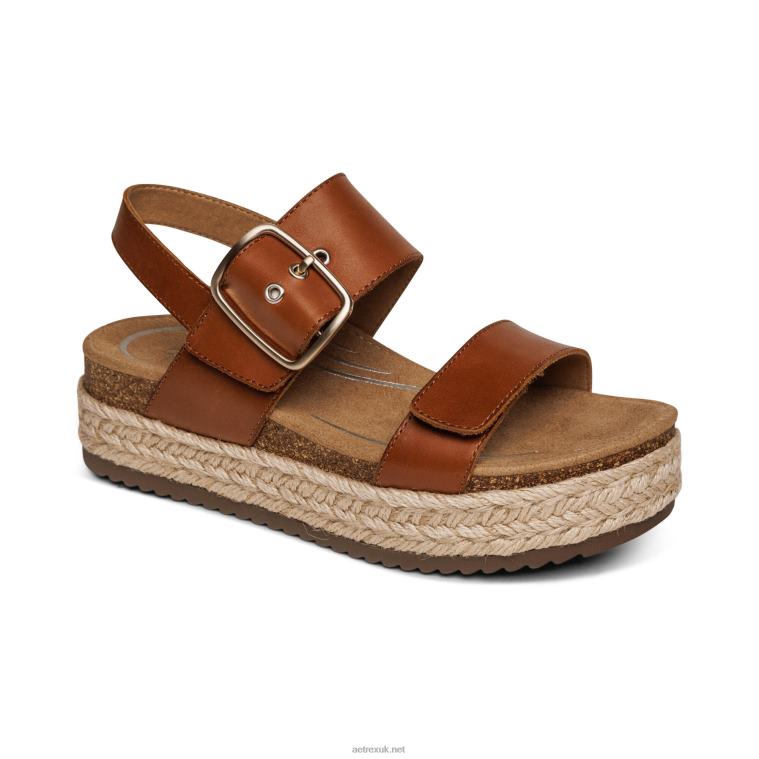 Vania Arch Support Platform Sandal Aetrex Women Cognac XLXT0267 - Image 1